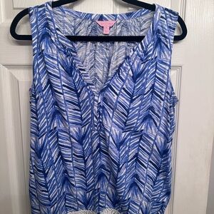Lilly Pulitzer XL women's v neck blue fringe kipper tank top